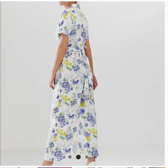 ASOS DESIGN cotton/linen floral print button front collar jumpsuit,Vintage look! - Picture 2 of 10